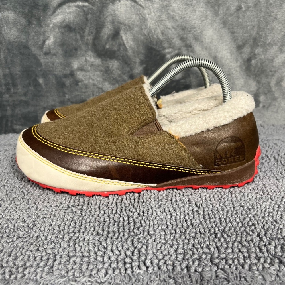 Sorel Nakiska Slide Slippers Brown Wool Leather Faux Fur NL1647-270 Womens 8.5